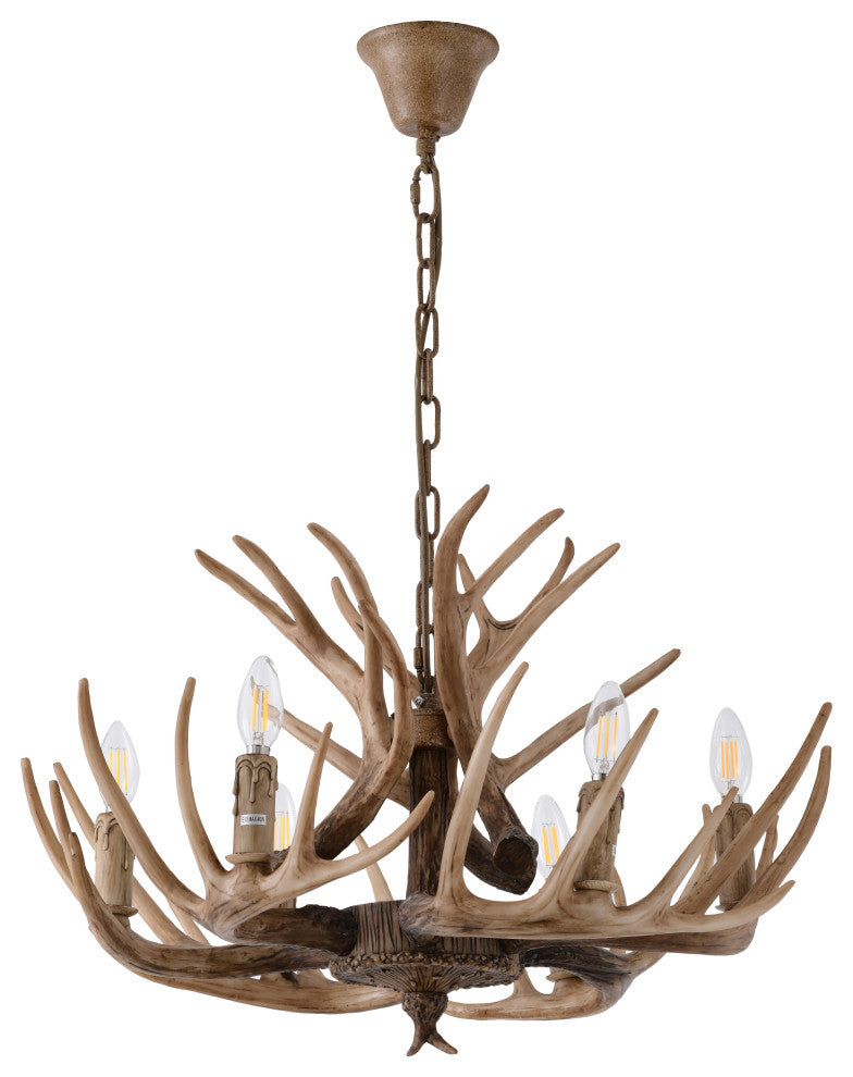 Bethel International IL07 6-Light Antler Pendant, Brown
