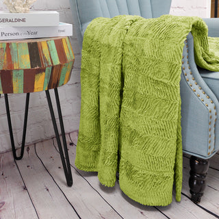 Herringbone Faux Fur Throw, Dark Citron, 50x60