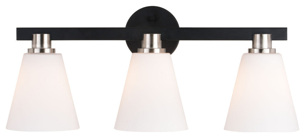 Vermont 3 Light Vanity Matte Black and Satin Nickel