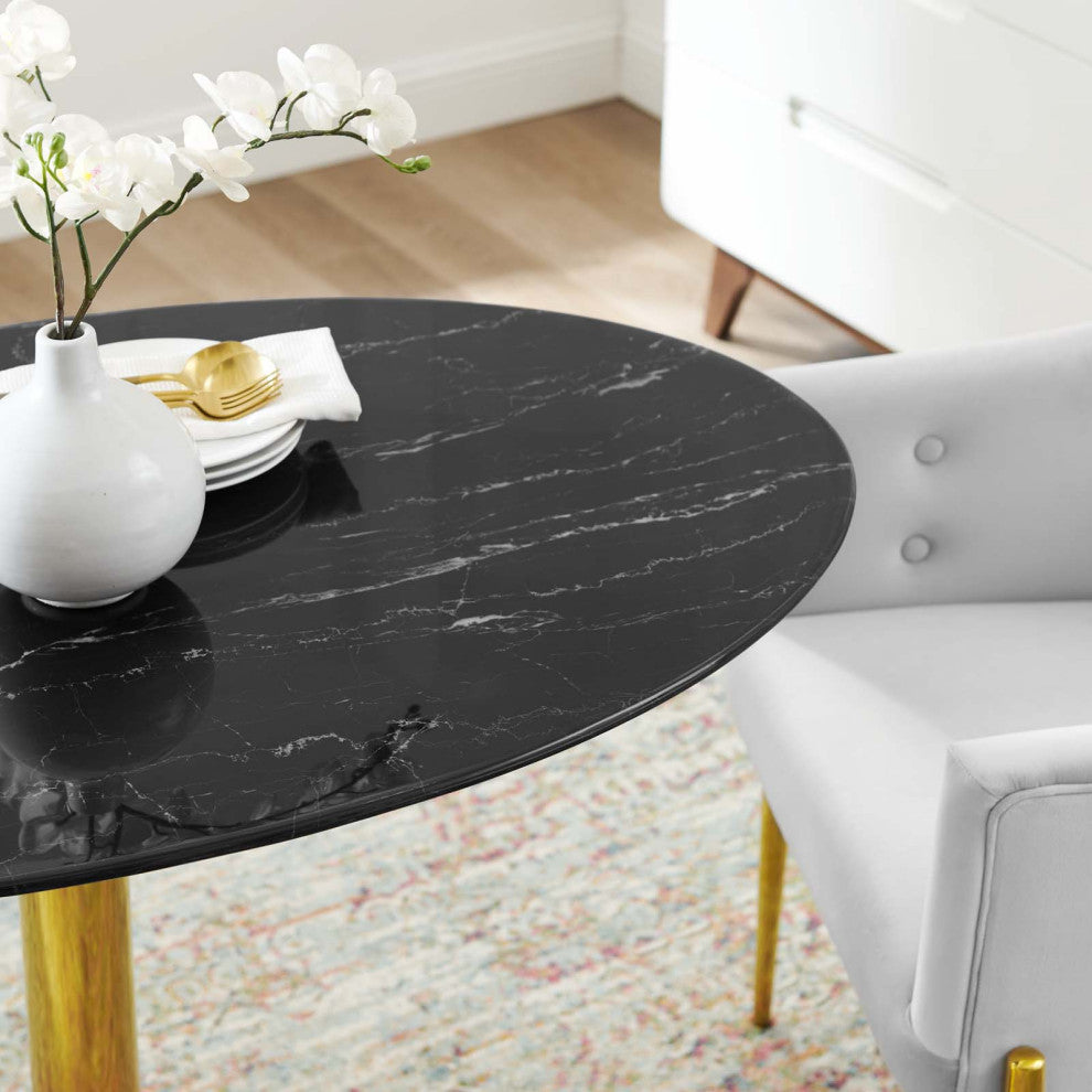 Verne 42" Artificial Marble Dining Table Gold Black