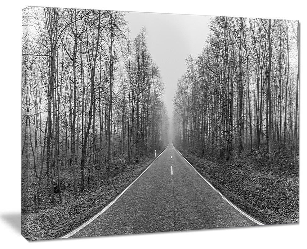 "Black and White Freeway in Forest" Landscape Print Wall Artwork, 20"x12"
