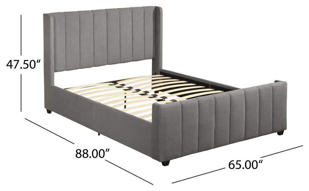 GDF Studio Riley Traditional Fully-Upholstered Queen Bed Frame, Charcoal Gray