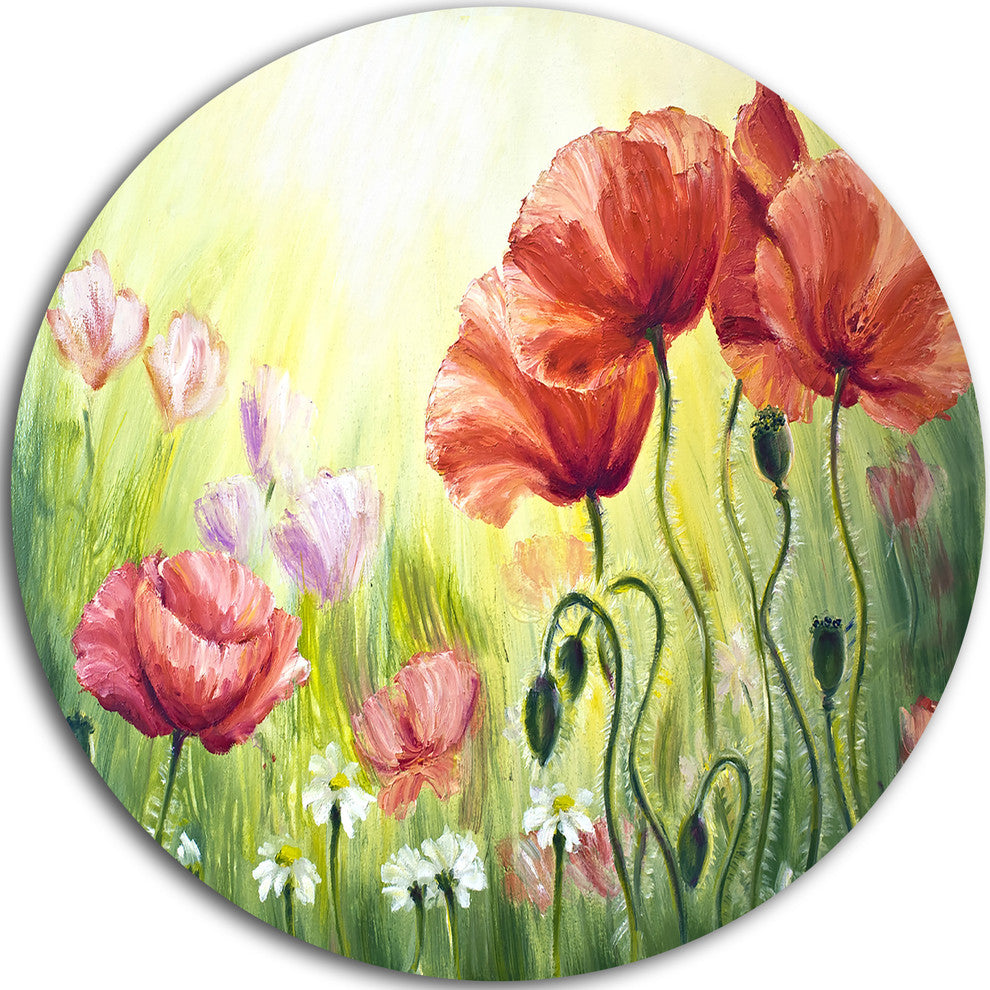 Poppies In Morning, Floral Disc Metal Wall Art, 23"