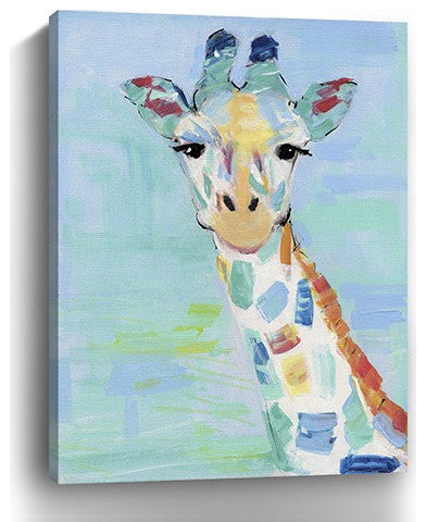 24" x 18" Pastel Patchwork Giraffe Canvas Wall Art