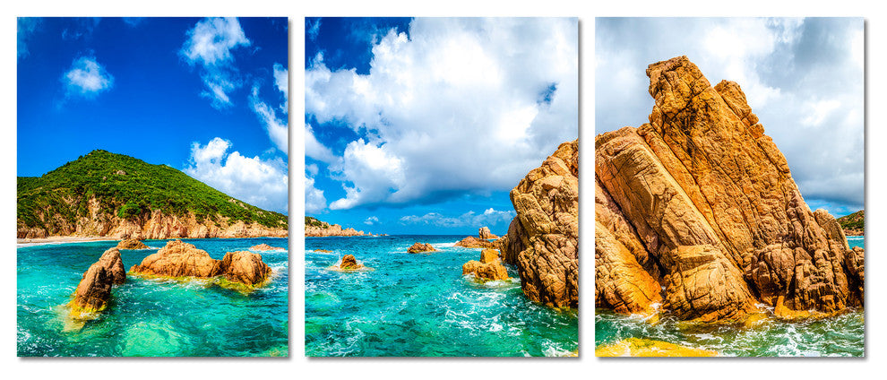 Scenic Ocean Coastline Canvas Print, 3 Panel Split, Triptych Wall Art, 48x20