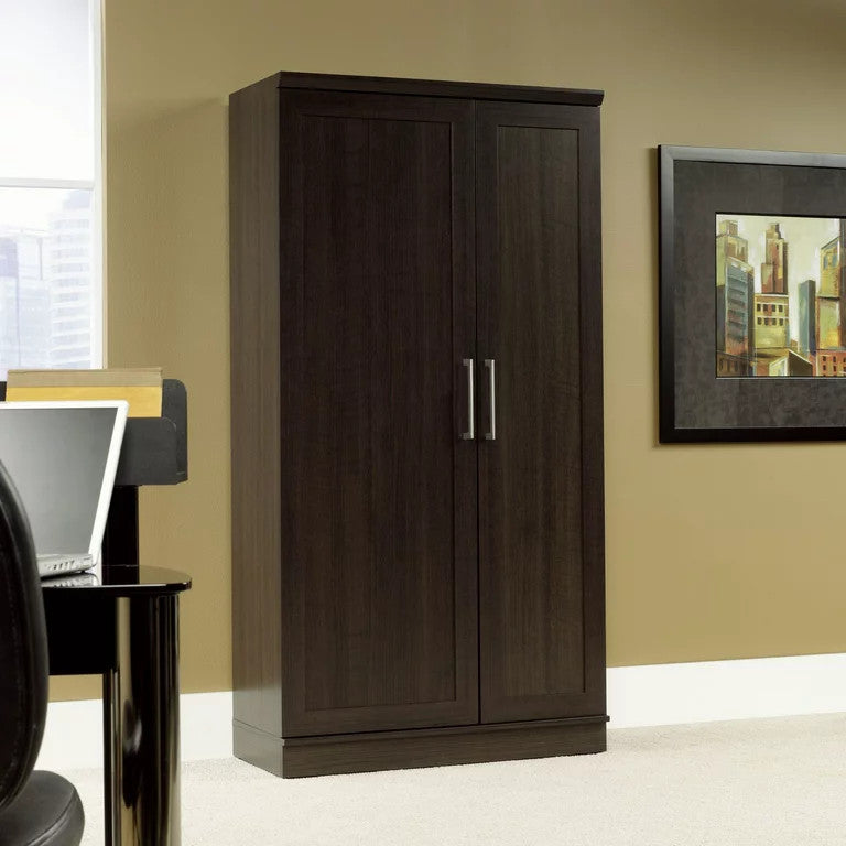 Transitional Storage Cabinet, Frame Paneled Doors With Metal Handles, Dakota Oak