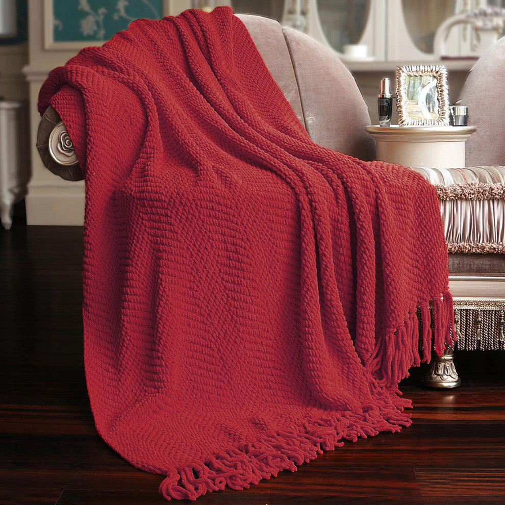 Tweed Knitted Throw Blanket, Chili Pepper Red, 50"x60"