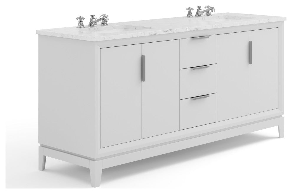 Elizabeth 72" Double Sink Carrara White Marble Vanity, Pure White