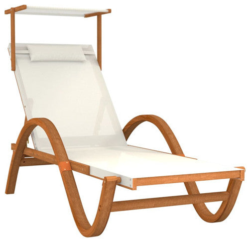 vidaXL Sun Lounger Chair with Canopy White Textilene and Solid Wood Poplar