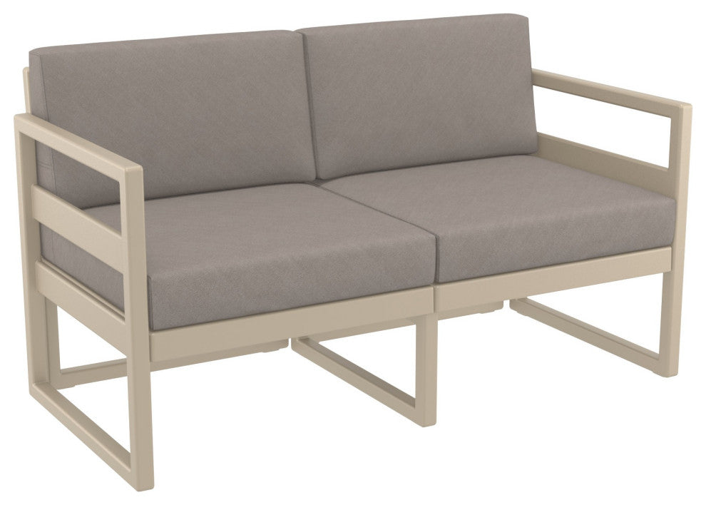 Mykonos Patio Loveseat Taupe With Acrylic Fabric Taupe Cushion