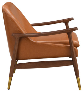 GDF Studio Mid-Century Modern Faux Leather Accent Chair, Solid Wood Frame, Brown, Single