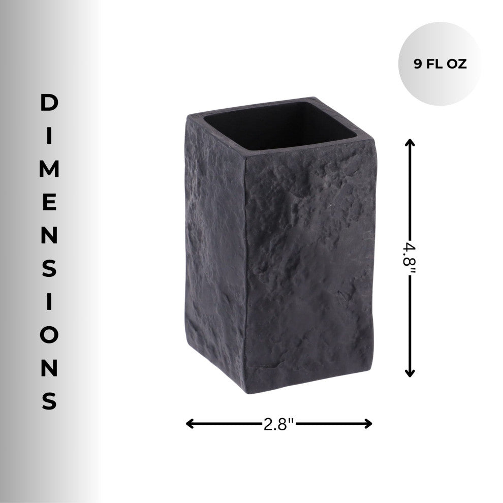 Modern Square Resin Stone Effect Bathroom Tumbler "“ Versatile Toothbrush Holder, Black