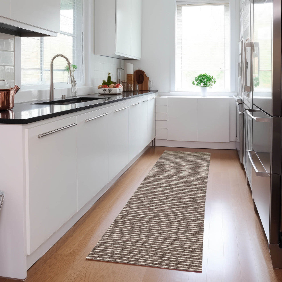 Indoor/Outdoor Laidley LA1 Chocolate Machine Washable 2'3" x 12' Rug