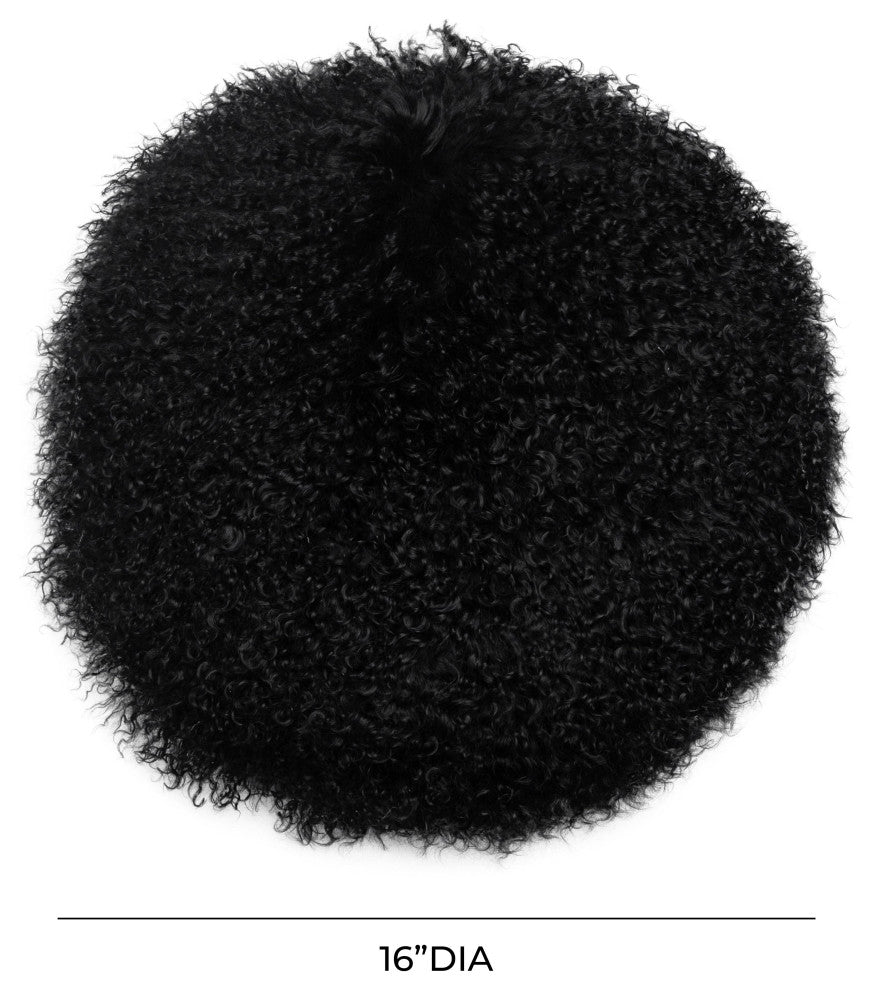 New Zealand Sheepskin 16" Round Pillow, Black