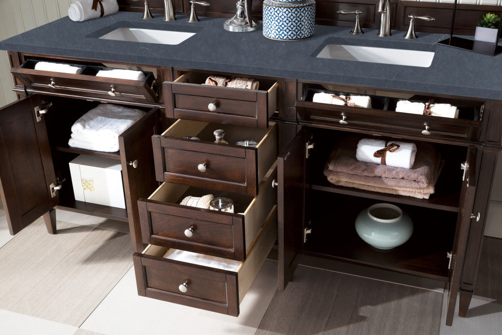 Brittany 72" Burnished Mahogany Double Vanity, Charcoal Soapstone Quartz