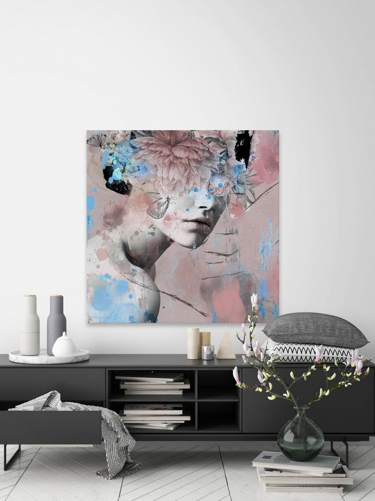 "Wild Floral Headdress" Painting Print on Wrapped Canvas, 40"x40"