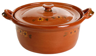 Ancient Cookware, Mexican Clay Lidded Cazuela Pot, 10.5x13x6.5