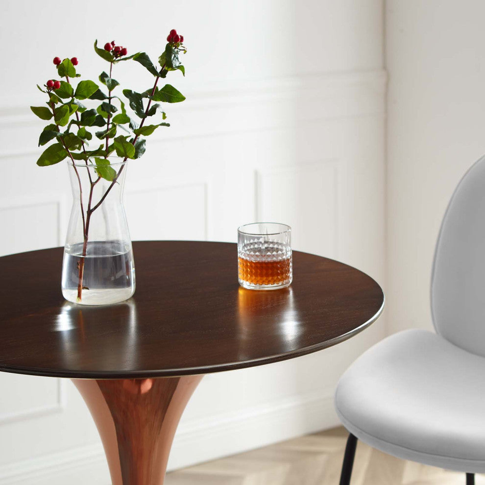 Bar Table, Round, Wood, Rose Gold Dark Brown Brown Walnut, Bar Pub Cafe Bistro