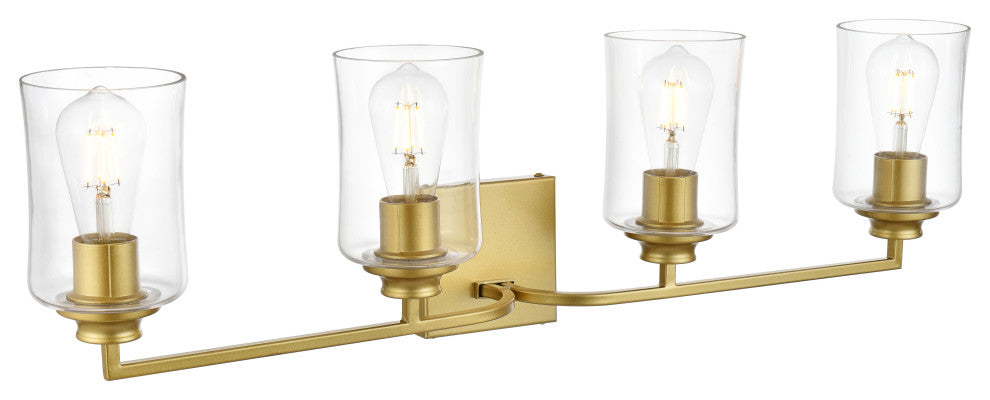 4 Light Brass And Clear Bath Sconce