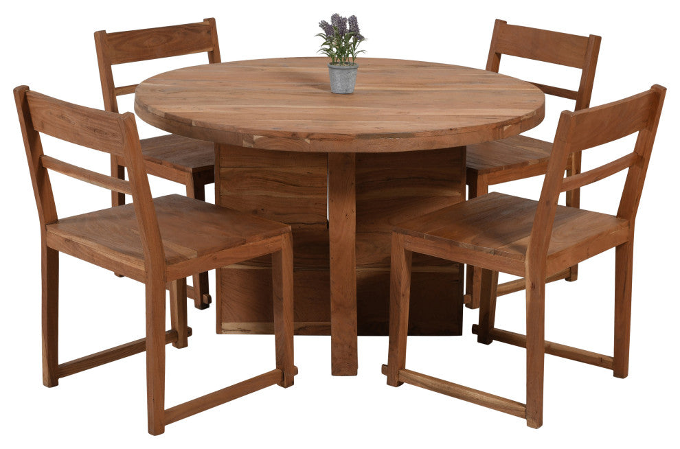 Fernious 48" Round Dining Table, Natural Finish on Mango Solid Wood