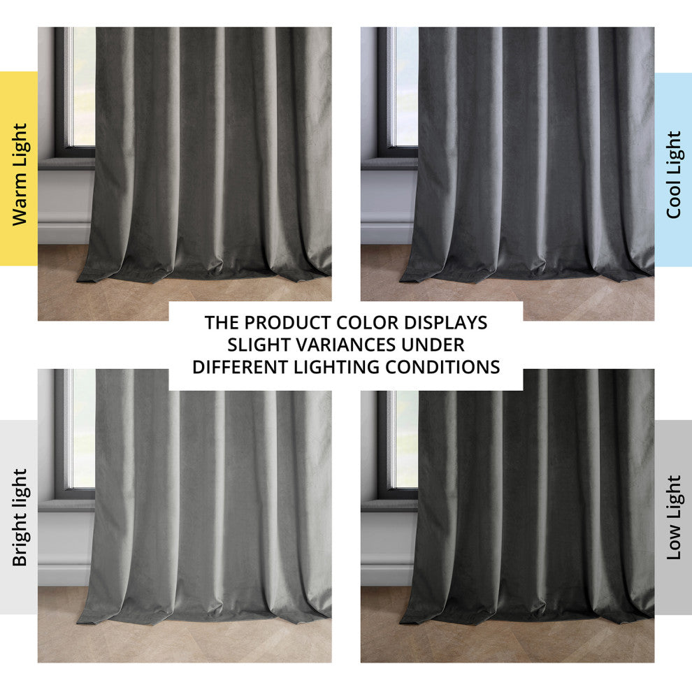 Heritage Plush Velvet Curtain Single Panel, Destiny Gray, 50"x96"