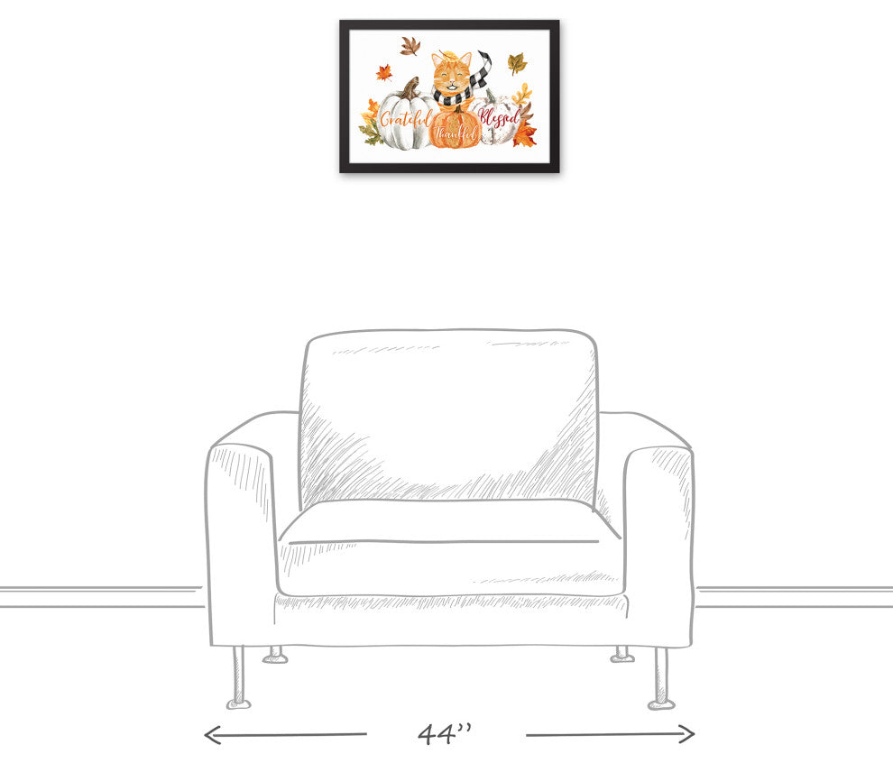 Kitty With Pumpkins 19.73 x 13.73 Black Framed Canvas