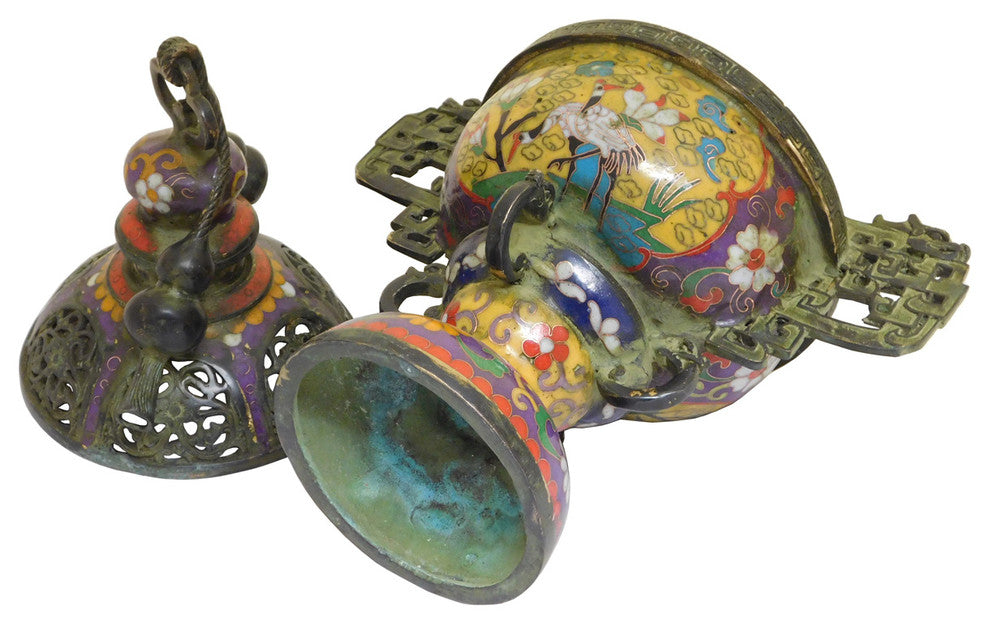 Chinese Metal Yellow Enamel Cloisonne Incense Burner Figure