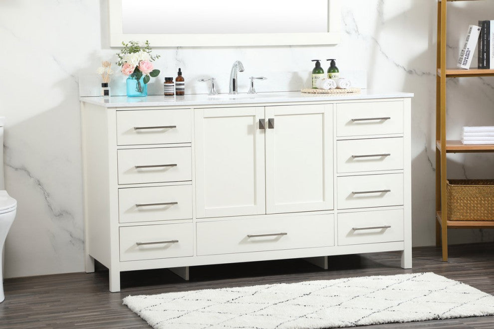 Elegant VF18860WH-BS 60"Single Bathroom Vanity, White With Backsplash