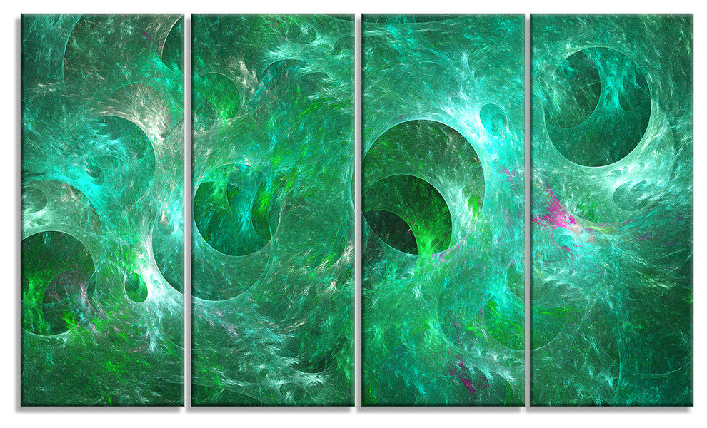 Green Fractal Glass Texture, Abstract Canvas Art Print, 48"x28", 4 Panels