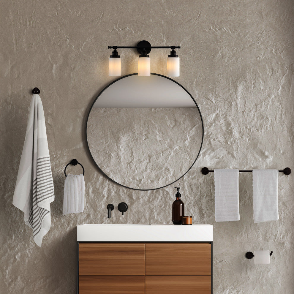 3-Light Classic Vanity, Frosted Glass Shades, Bathroom Accessory Set, 5-Piece