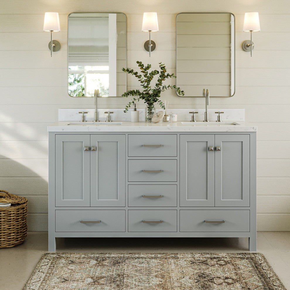 Ariel Cambridge 60" Double Rectangle Sinks Vanity, Carrara Quartz