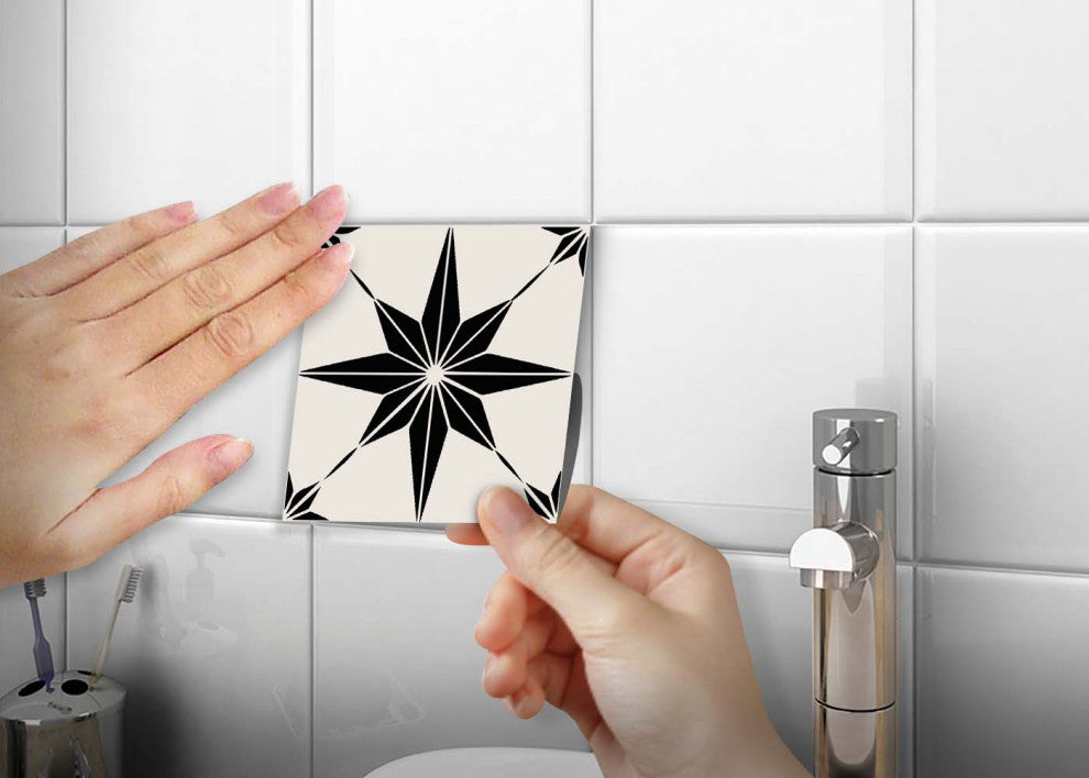 4" x 4" Black and White Mono Cross Peel and Stick Tiles