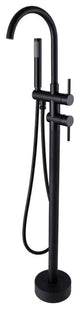 Wellfor Freestanding Bath Faucet, Swivel Spout and Handheld Shower, 2 Handles, Matte Black