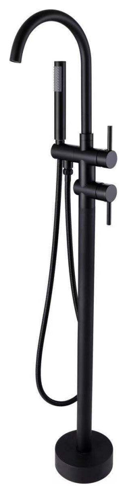 Wellfor Freestanding Bath Faucet, Swivel Spout and Handheld Shower, 2 Handles, Matte Black