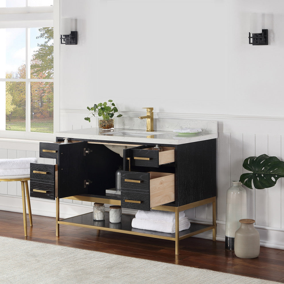 Wildy Black Oak Bathroom Vanity Set, 48", Without Mirror