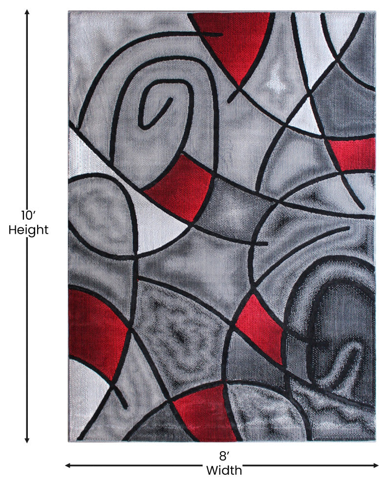 Angie Collection Rectangle 8' x 10' Abstract Area Rug, Red