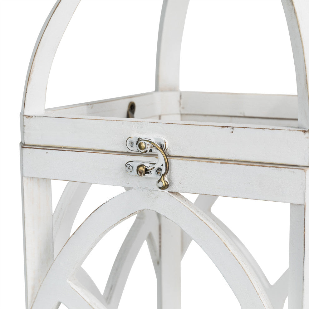Wash White Farmhouse Wooden Church Window Frame Lanterns, Set of 2