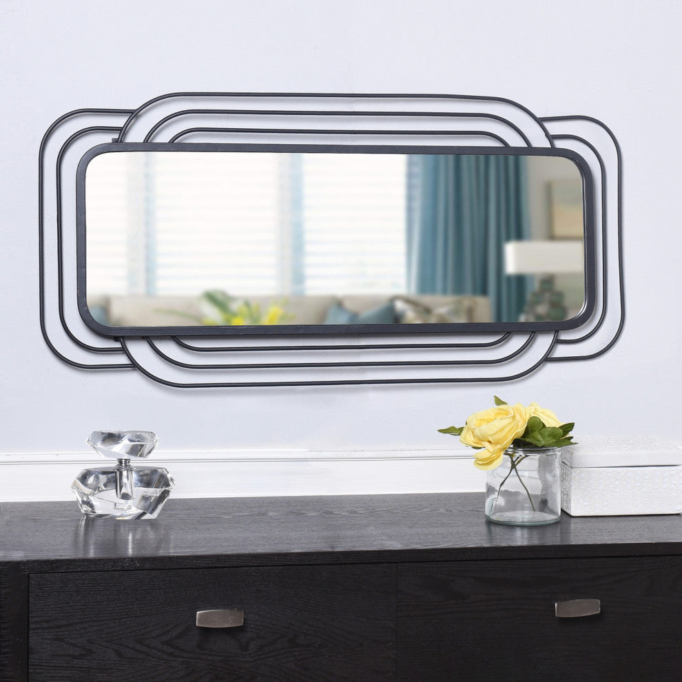 Gemma - Mid-Century Modern Metal Wall Mirror - Matte Black Finish