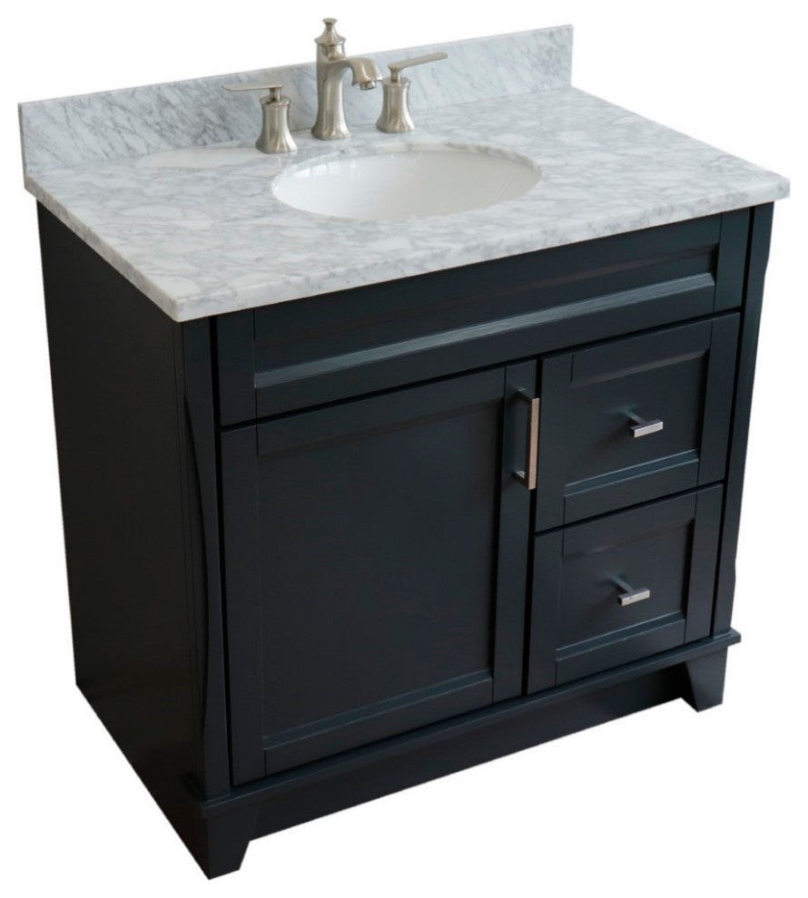 37" Single Sink Vanity, Dark Gray Finish With White Carrara Marble