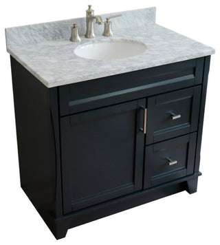 37" Single Sink Vanity, Dark Gray Finish With White Carrara Marble