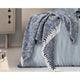 Boho Chambray Throw Blanket with Fringe, Navy Blue
