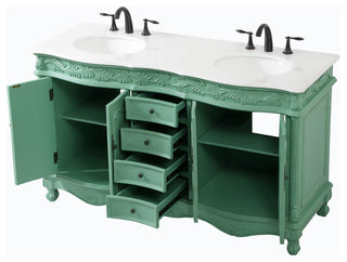60" Double Bathroom Vanity, with Ivory White Engineered Marble in Vintage Mint