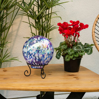 Alpine Blue & White Gazing Globe with LED Lights, 10 Inch Tall