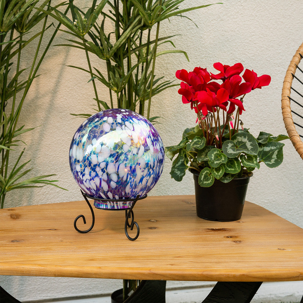 Alpine Blue & White Gazing Globe with LED Lights, 10 Inch Tall