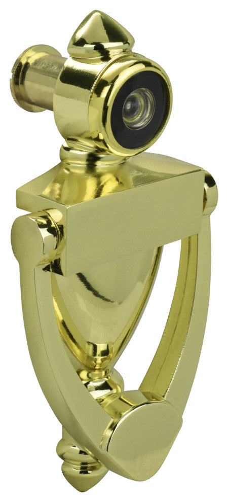 Nuk3y 5.5" High Knocker With 220 Degree Viewer, Polished Brass