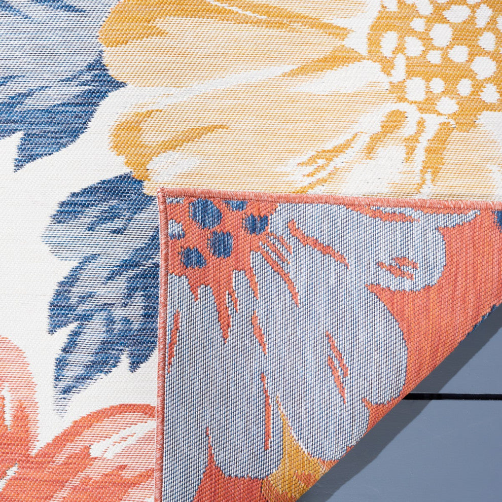 Safavieh Sunrise Collection SUN689 Indoor-Outdoor Rug, Ivory/Rust Gold, 6'7" Square