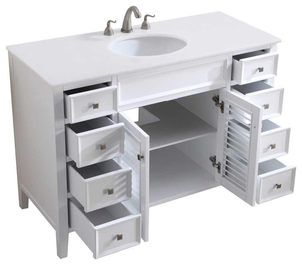 48" Single Bathroom Vanity, White With Ivory White Engineered Marble