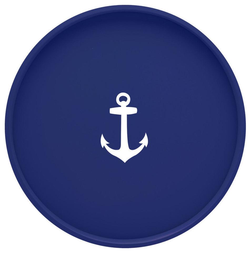 Kasualware 14" Round Serving Tray, Blue Anchor
