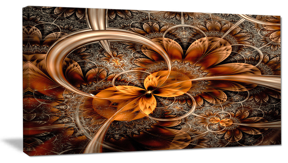 Dark Orange Fractal Flower, Abstract Canvas Art Print, 40x20