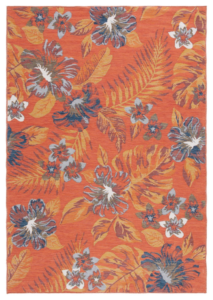 Safavieh Sunrise Collection SUN671 Indoor-Outdoor Rug, Ivory/Rust Blue, 4'x5'7"
